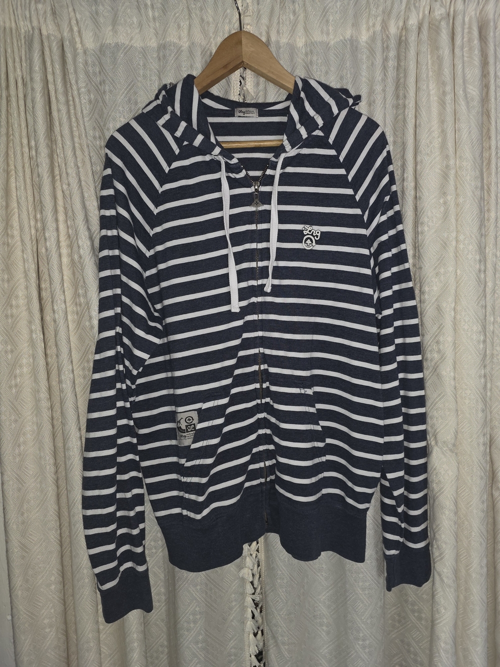 LRG Navy and White Striped Zip-Up Hoodie